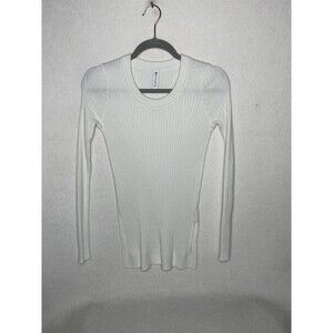 ATHLETA Womens white Lincoln Park Ribbed Scoop Neck Long Sleeve Top Pullover M